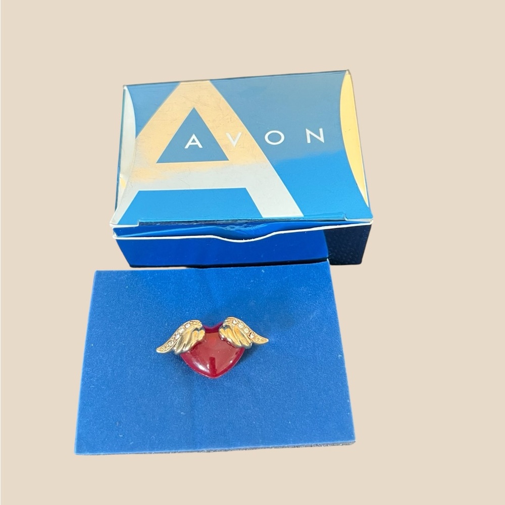 Avon Gold Winged Red Heart Brooch